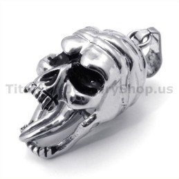 Titanium Skull Design Pendant With Movable Tongue - Free Chain