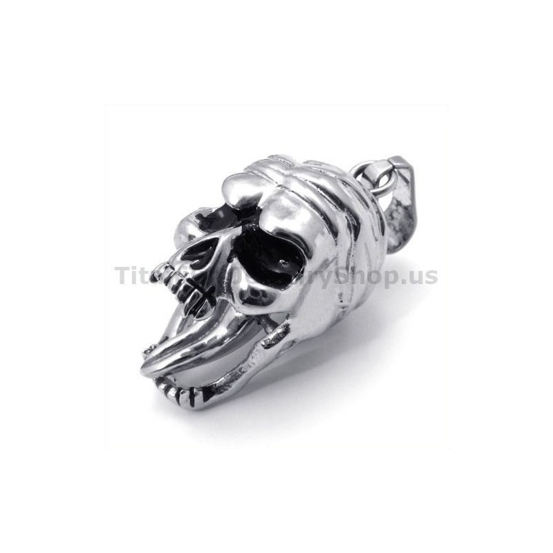 Titanium Skull Design Pendant With Movable Tongue - Free Chain Titanium Skull Design Pendant With Movable Tongue - Free Chain