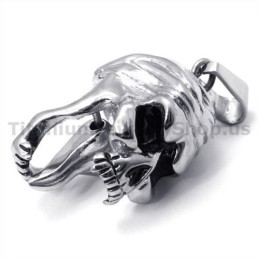 Titanium Skull Design Pendant With Movable Tongue - Free Chain