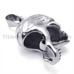 Titanium Skull Design Pendant With Movable Tongue - Free Chain