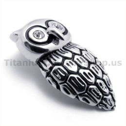 Titanium Owl Pendant With Diamond - Free Chain