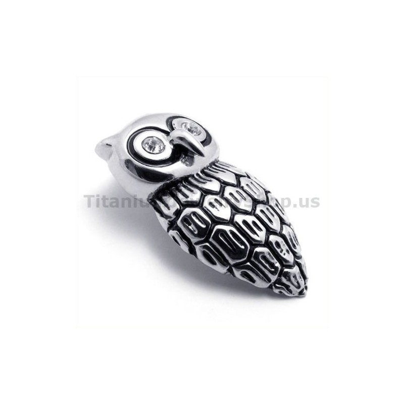 Titanium Owl Pendant With Diamond - Free Chain Titanium Owl Pendant With Diamond - Free Chain