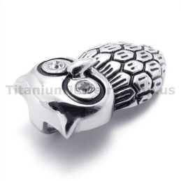 Titanium Owl Pendant With Diamond - Free Chain
