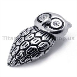 Titanium Owl Pendant With Diamond - Free Chain