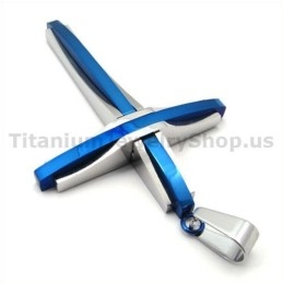 Blue Color Cross Titanium Pendant - Free Chain