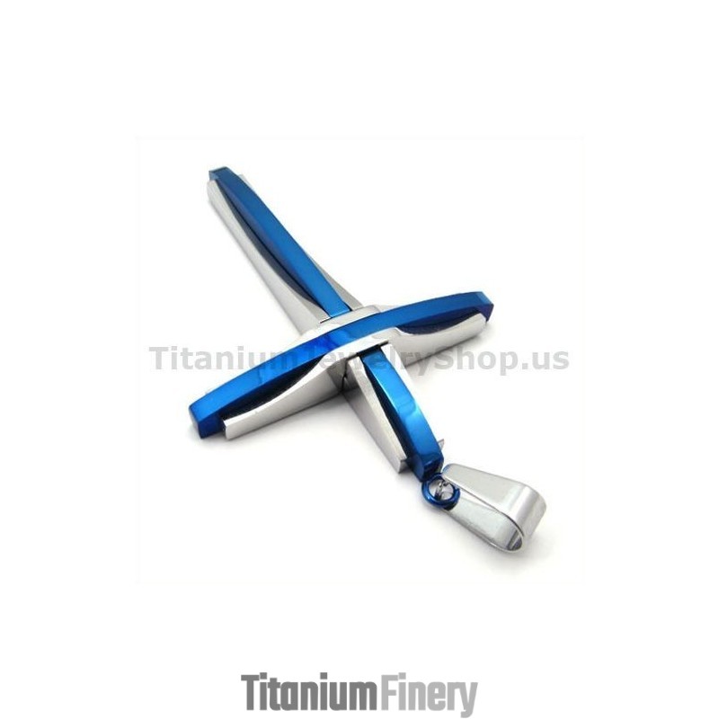 Blue Color Cross Titanium Pendant - Free Chain Blue Color Cross Titanium Pendant - Free Chain
