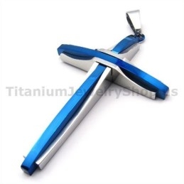 Blue Color Cross Titanium Pendant - Free Chain