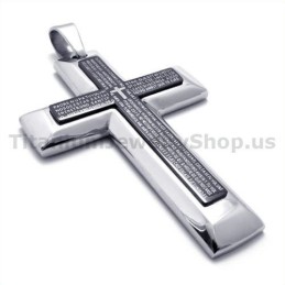 Two Layers Pure Titanium Black Cross Pendant - Free Chain