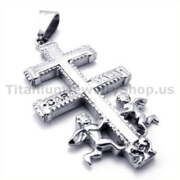 Two Angels Caravaca Cross Titanium Pendant - Free Chain