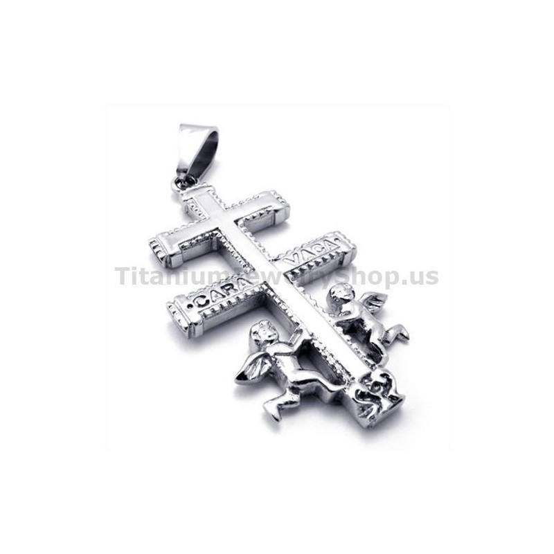 Two Angels Caravaca Cross Titanium Pendant - Free Chain Two Angels Caravaca Cross Titanium Pendant - Free Chain