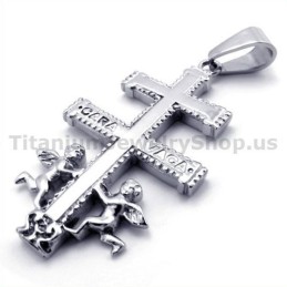 Two Angels Caravaca Cross Titanium Pendant - Free Chain