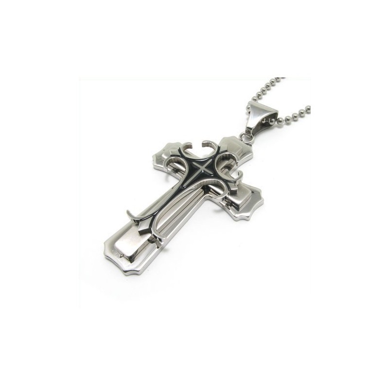 Man 2 Layer Cross Pure Titanium Pendant Free Chain