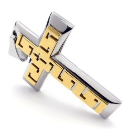 Golden Cross Titanium Pendant - Free Chain