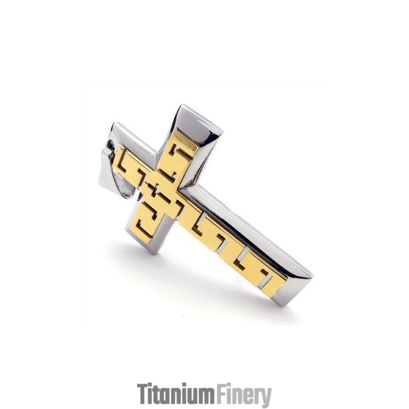 Golden Cross Titanium Pendant - Free Chain