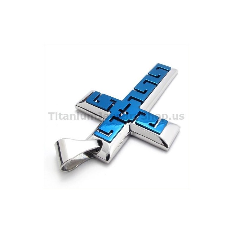 Blue Color Titanium Cross Pendant - Free Chain Blue Color Titanium Cross Pendant - Free Chain