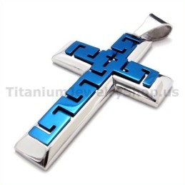 Blue Color Titanium Cross Pendant - Free Chain