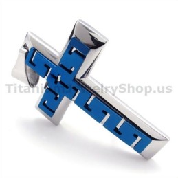 Blue Color Titanium Cross Pendant - Free Chain
