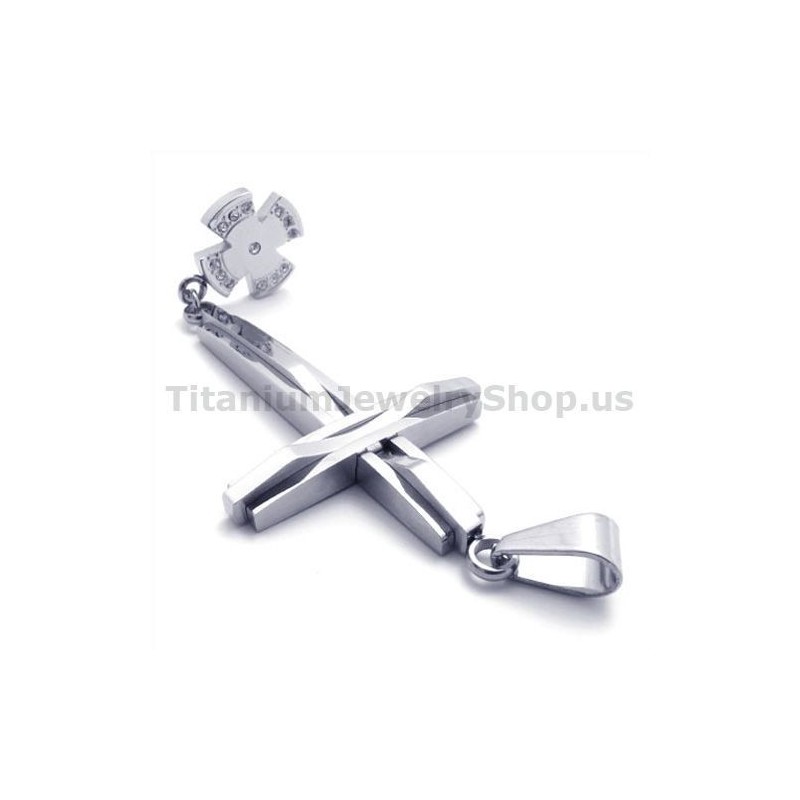 Silver Cross Titanium Pendant With Diamonds - Free Chain Silver Cross Titanium Pendant With Diamonds - Free Chain