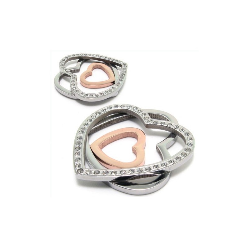 Fashion Three Heart-Shaped Titanium Diamond Necklace Pendant