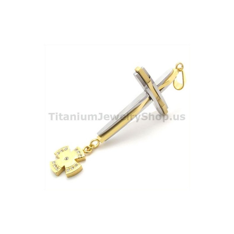 Golden Titanium Cross Pendant With Diamonds - Free Chain Golden Titanium Cross Pendant With Diamonds - Free Chain