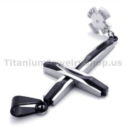 Black Cross Titanium Pendant With Diamonds - Free Chain