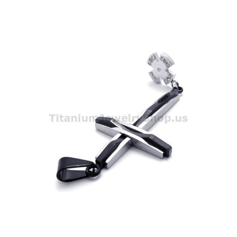 Black Cross Titanium Pendant With Diamonds - Free Chain Black Cross Titanium Pendant With Diamonds - Free Chain