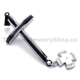 Black Cross Titanium Pendant With Diamonds - Free Chain