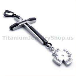 Black Cross Titanium Pendant With Diamonds - Free Chain