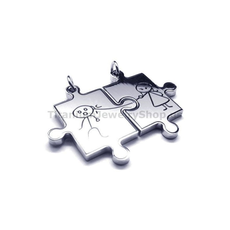 Jigsaw Puzzle Titanium Lovers Pendants-Free Chains Jigsaw Puzzle Titanium Lovers Pendants-Free Chains