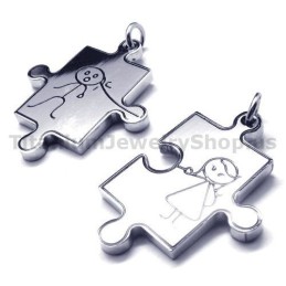 Jigsaw Puzzle Titanium Lovers Pendants-Free Chains