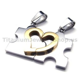 Sweetheart Jigsaw Puzzle Titanium Lovers Pendants(Silver)-Free Chains