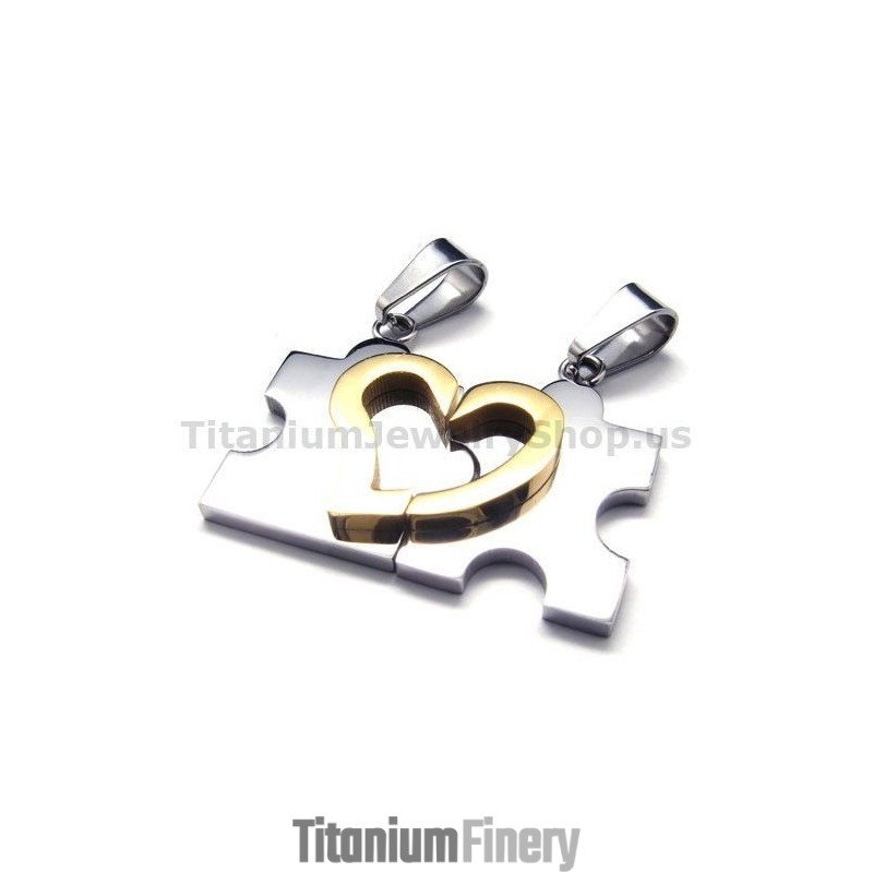 Sweetheart Jigsaw Puzzle Titanium Lovers Pendants(Silver)-Free Chains Sweetheart Jigsaw Puzzle Titanium Lovers Pendants(Silver)-Free Chains