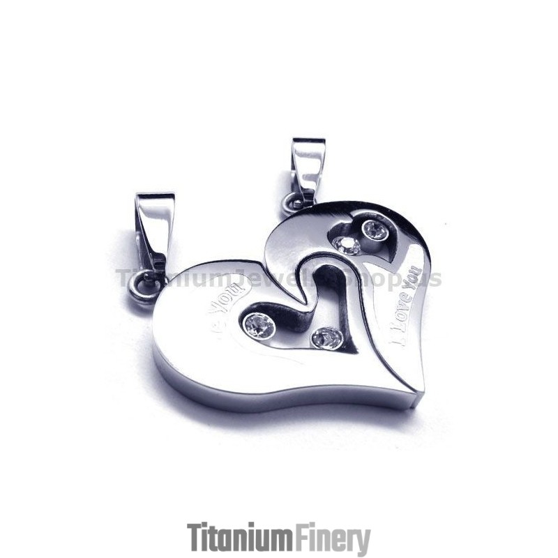 Sweetheart Titanium Lovers Pendants With Diamonds-Free Chains Sweetheart Titanium Lovers Pendants With Diamonds-Free Chains