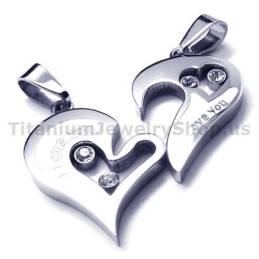 Sweetheart Titanium Lovers Pendants With Diamonds-Free Chains