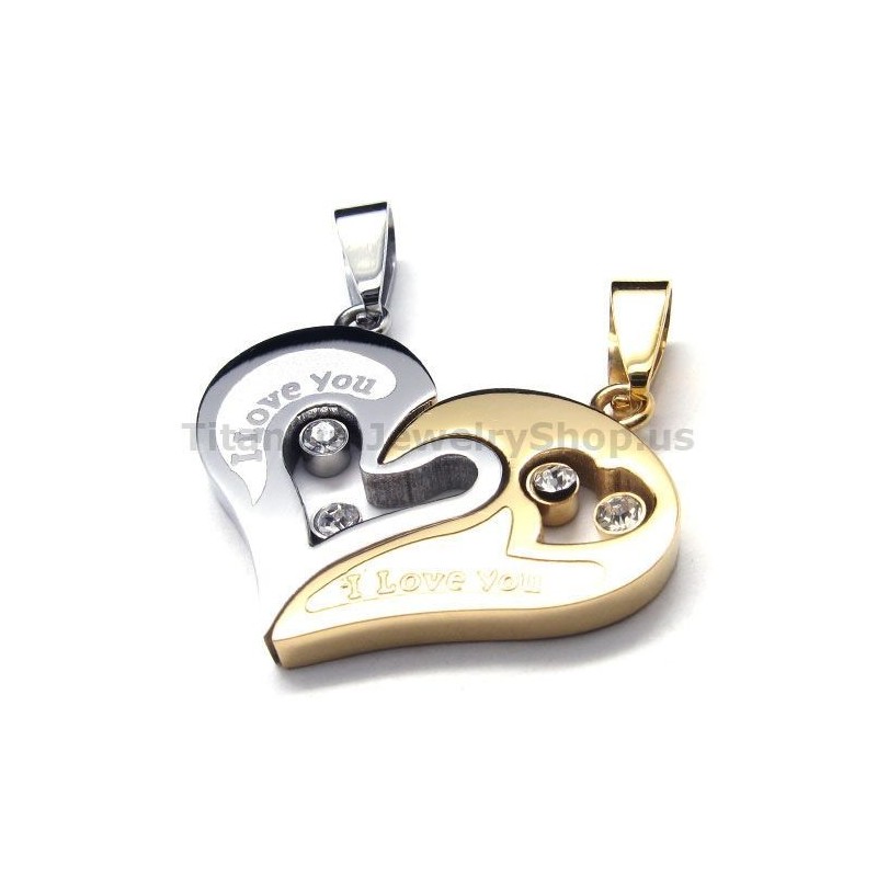 Sweetheart Titanium Lovers Pendants With Diamonds-Free Chains