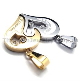 Sweetheart Titanium Lovers Pendants With Diamonds-Free Chains