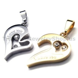 Sweetheart Titanium Lovers Pendants With Diamonds-Free Chains