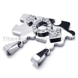 Jigsaw Puzzle Titanium Lovers Pendants With Diamonds-Free Chains