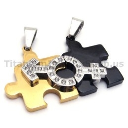 Jigsaw Puzzle Titanium Lovers Pendants With Diamonds-Free Chains