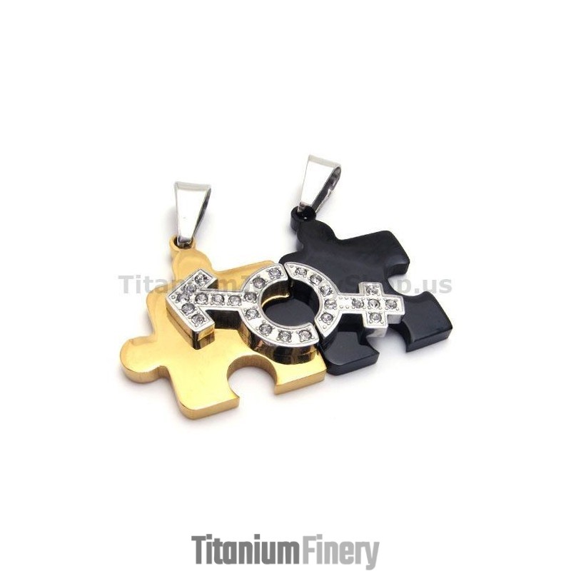 Jigsaw Puzzle Titanium Lovers Pendants With Diamonds-Free Chains Jigsaw Puzzle Titanium Lovers Pendants With Diamonds-Free Chains