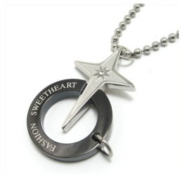 Black Ring And Star Titanium Necklace Pendant
