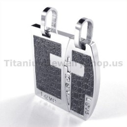 Love Black Titanium Lovers Pendants With Diamonds-Free Chains