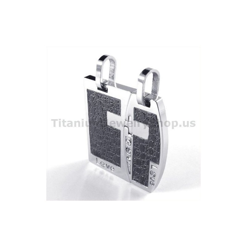 Love Black Titanium Lovers Pendants With Diamonds-Free Chains Love Black Titanium Lovers Pendants With Diamonds-Free Chains