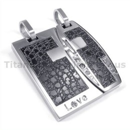 Love Black Titanium Lovers Pendants With Diamonds-Free Chains