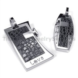 Love Black Titanium Lovers Pendants With Diamonds-Free Chains