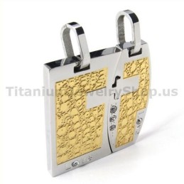 Love Gloden Titanium Lovers Pendants With Diamonds-Free Chains