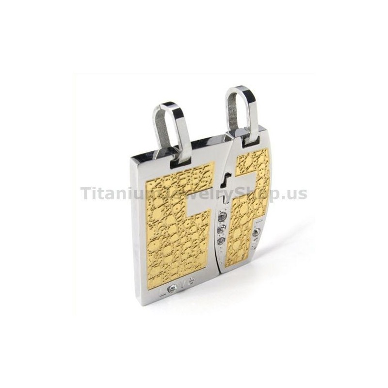 Love Gloden Titanium Lovers Pendants With Diamonds-Free Chains