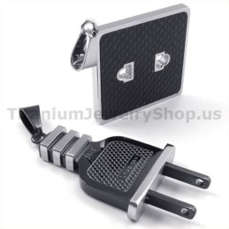 Socket And Plug Black Titanium Lovers Pendants-Free Chains