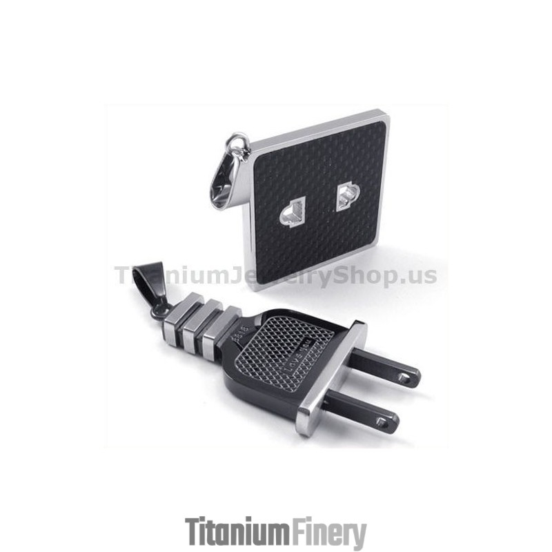 Socket And Plug Black Titanium Lovers Pendants-Free Chains Socket And Plug Black Titanium Lovers Pendants-Free Chains