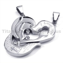 Sweetheart And Cross Titanium Lovers Pendants With Diamonds-Free Chains